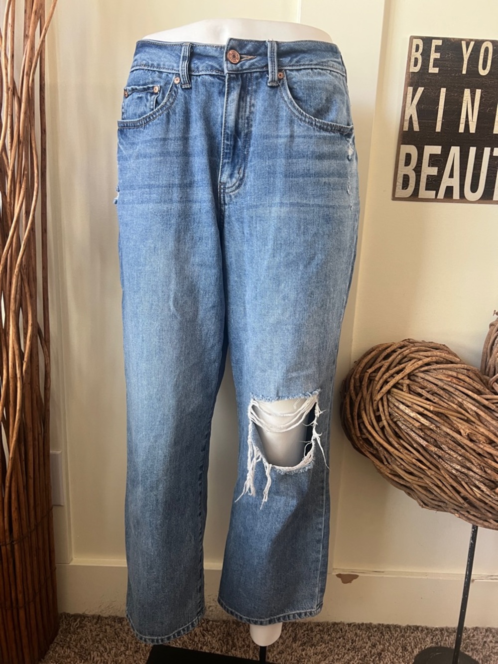 Rewash Light Blue Distressed Straight-Leg Jeans